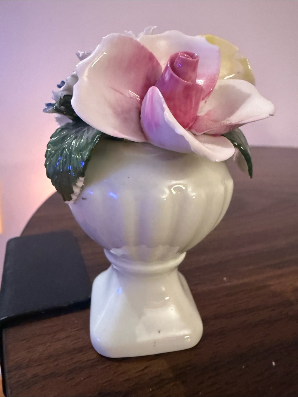 Porcelain Pink Rose Bud Table Accent Vase